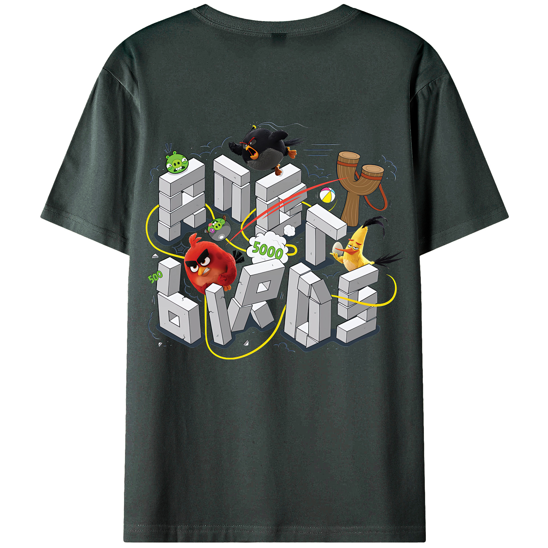 （画像用） Angry Birds アングリーバード 綿100％ メンズ半袖Tシャツ（バックプリント） 通気性